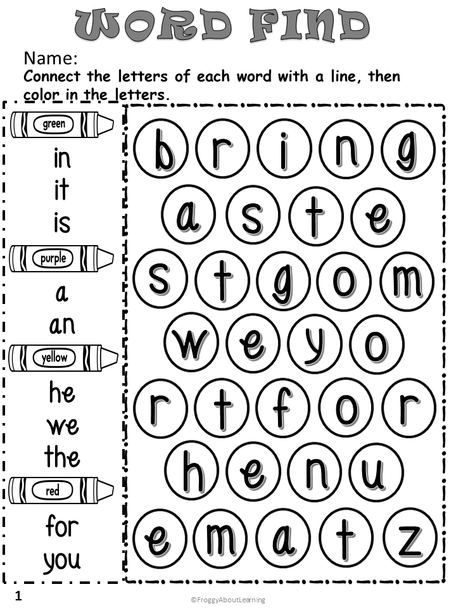 Sight Word Find and Color by Code