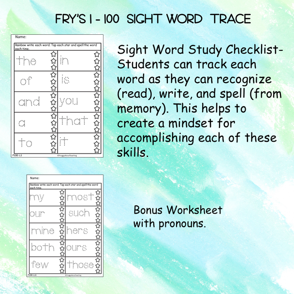 Sight Word Trace Fry's 100