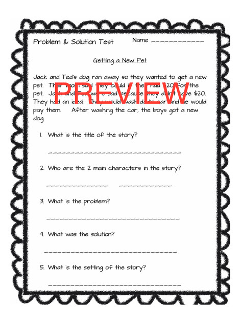 Story Elements , Problem/Solution Assessment