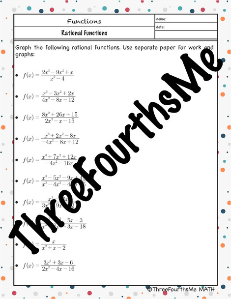 Graphing Rational Functions Matching Activity