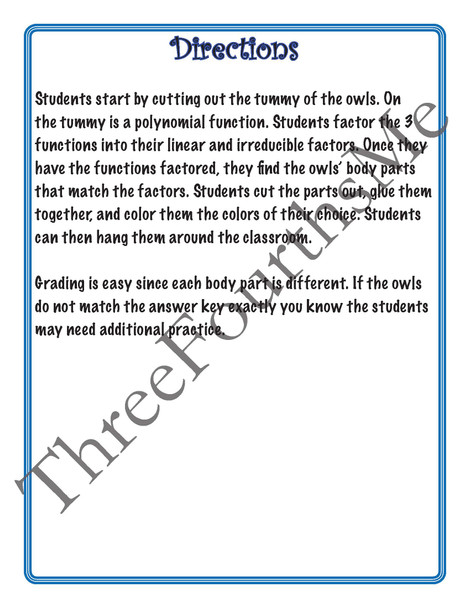 Factoring Polynomial Functions Activity