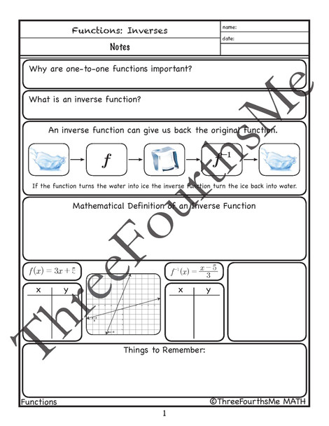 BUNDLE: What's a function?, One-to-One Functions, and Inverse Functions