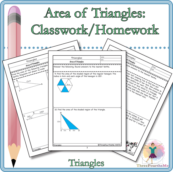 Area of Triangles Classwork and/or Homework