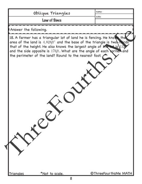 Law of Sines Classwork or Homework