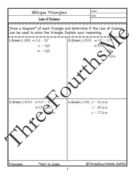 Law of Cosines Classwork or Homework