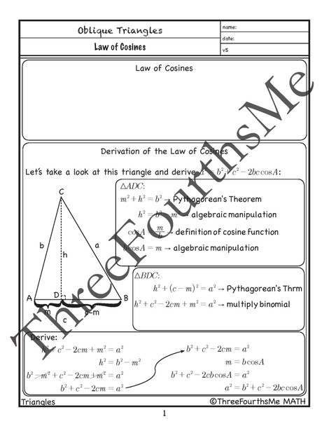 Law of Cosines Derivation Notes