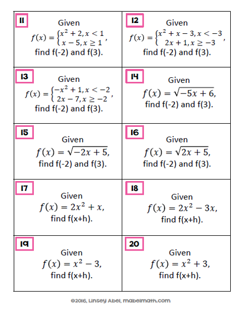 Function Notation Card Match