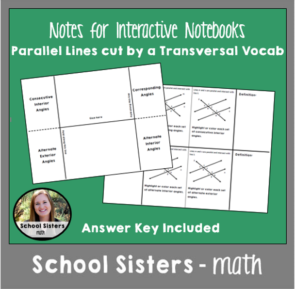 Parallel Lines and Angles Vocabulary Notes for Interactive Notebooks