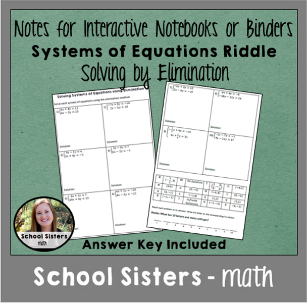 Systems of Equations - Elimination - Riddle Worksheet