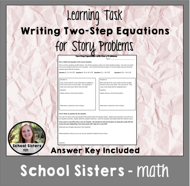 Two Step Equations Story Problem Task