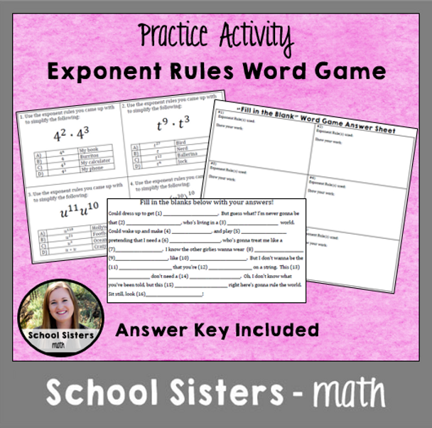 Exponent Rules Word Game