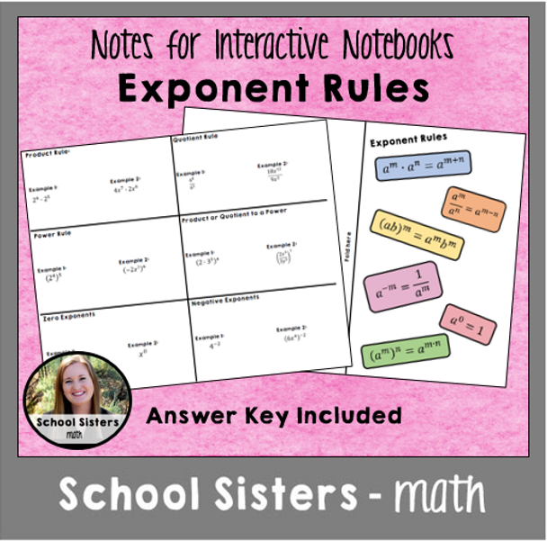 Exponent Rules Notes for Interactive Notebooks