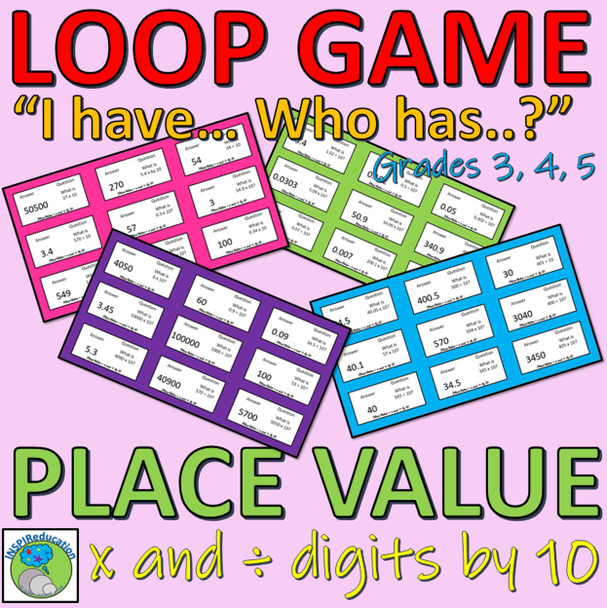 Place Value - Multiplying and Dividing by 10 ("I have...Who has..?) Card Game