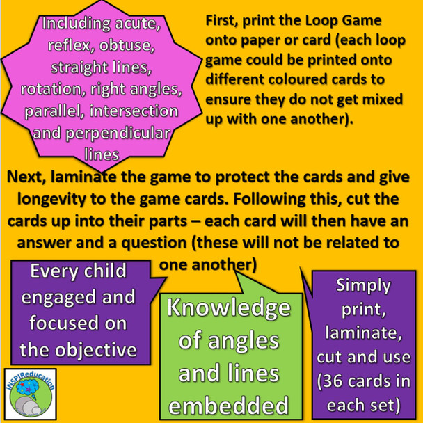 Angles and Lines - "I have...Who has..?" Loop Game - 36 Cards exploring types of lines and angles