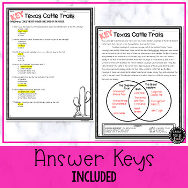 Texas Cattle Trails Reading and Writing Activity (SS5H1, SS5H1a)