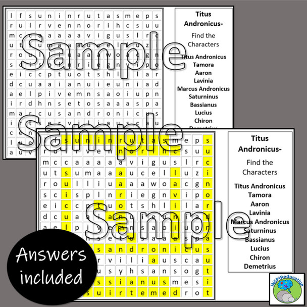 William Shakespeare - 10 Tragedy Plays - Character Word Searches