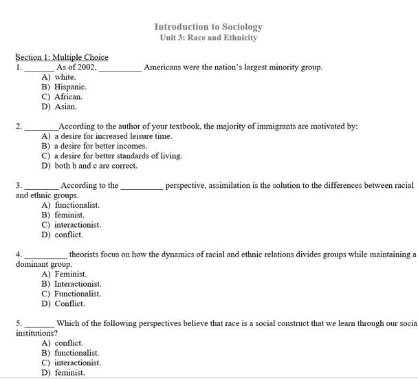 Unit: Racial and Ethnic Relations