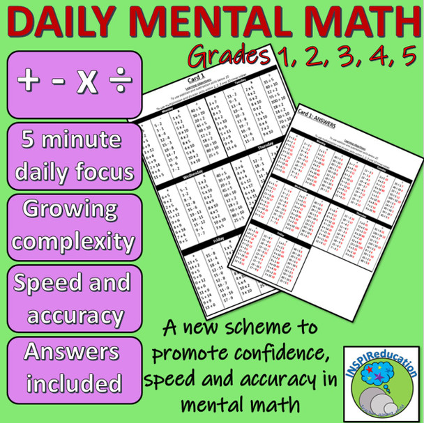 Daily Mental Math Challenge - Four Operations, over 1000 questions, differentiated