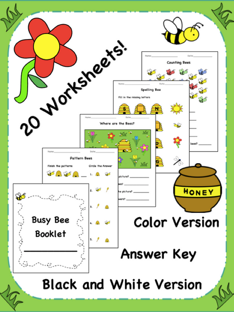 Busy Bee Booklet! A packet of 20 worksheets! Can be used for young learners to practice a variety of skills!