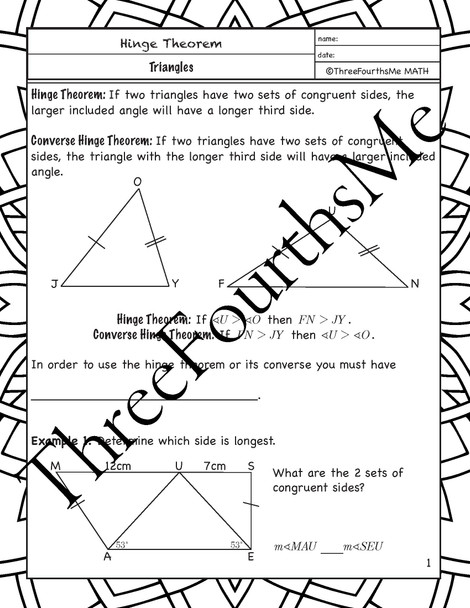 Hinge Theorem: Scaffolded Notes, Activity, and Classwork