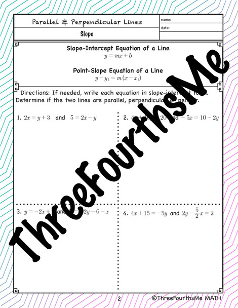 Slope with Parallel and Perpendicular Lines Scaffolded Notes