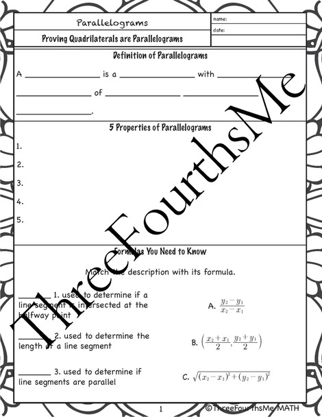 Proving Quadrilaterals are Parallelograms Classwork / Homework