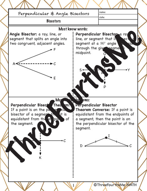 Perpendicular and Angle Bisectors  Scaffolded Notes