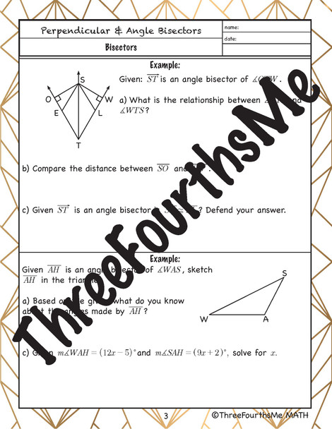 Perpendicular and Angle Bisectors  Scaffolded Notes