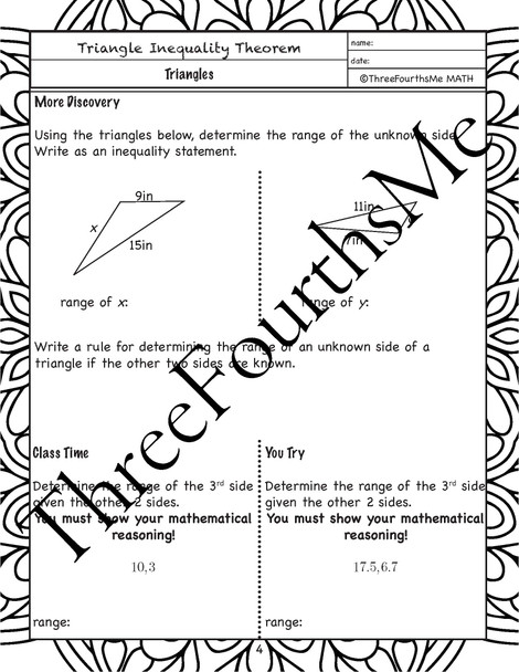 Triangle Inequality Theorem Activity with Scaffolded Notes