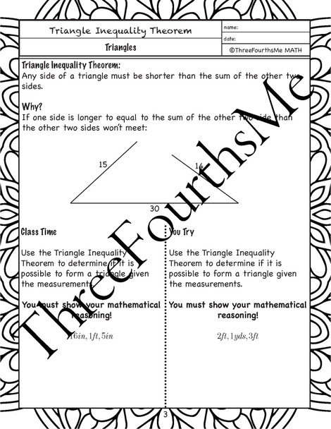 Triangle Inequality Theorem Activity with Scaffolded Notes