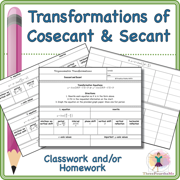 Transformations of Cosecant and Secant Classwork and/or Homework