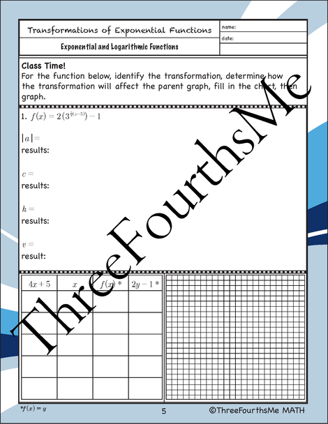 Transformations of Exponential Functions Scaffolded Notes