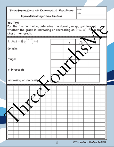 Transformations of Exponential Functions Scaffolded Notes