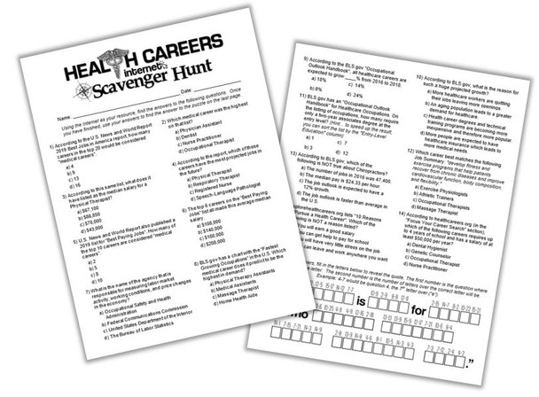 Health Careers Internet Scavenger Hunt- Updated for 2024- Distance Learning Option!