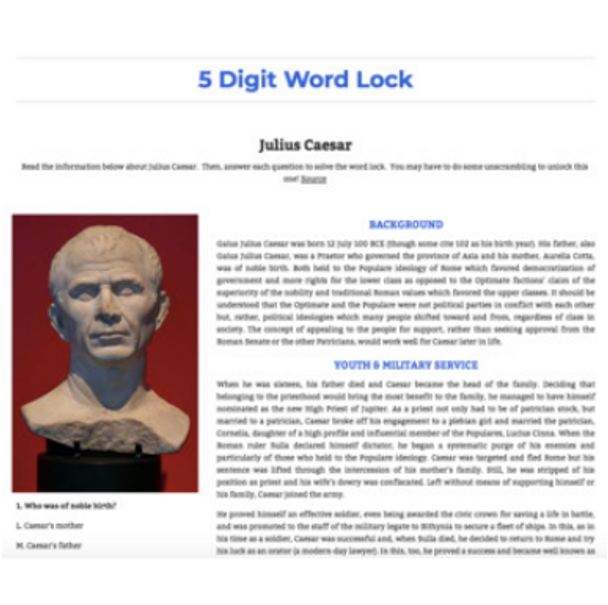 Ancient Rome Digital Breakout / Escape Room