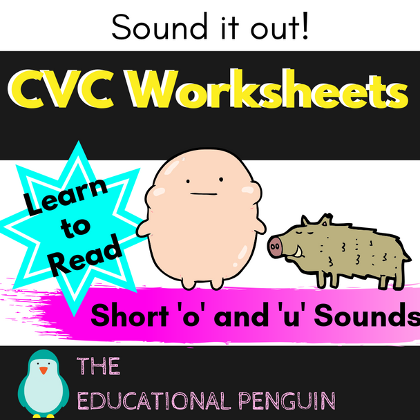 CVC Worksheet - Short 'o' and 'u' sound