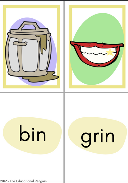 Flash Cards: CVC Word Family 'e' and 'i'