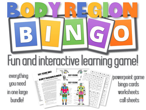Body Region Bingo- PowerPoint Game, Bingo Card, Call Sheets and Worksheets!