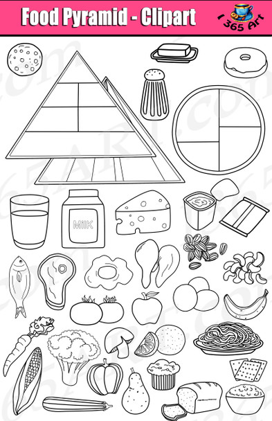 Food pyramid clipart files in black and white