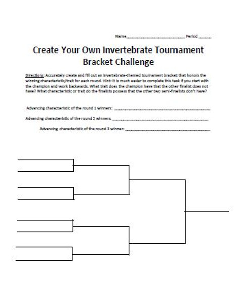 Invertebrate Tournament Bracket Challenge Activity Set