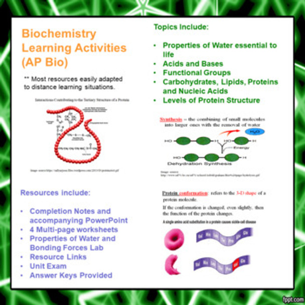 Biochemistry Learning Activities for AP Biology (Distance Learning)