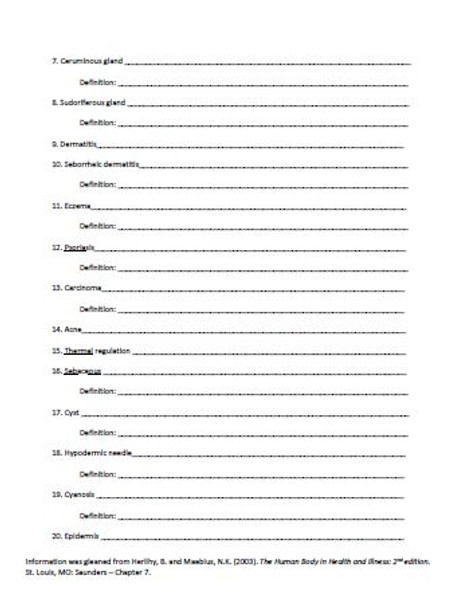 Integumentary System Latin Root Word Worksheet