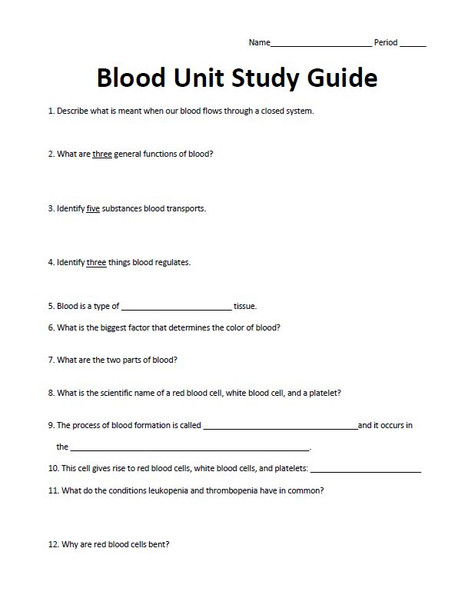 Blood Unit Study Guide