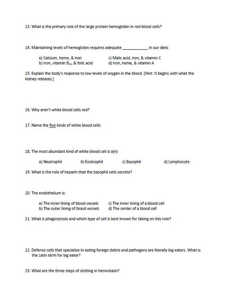 Blood Unit Study Guide