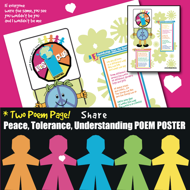 Peace Tolerance Understanding *2 Poems Poster Classroom Bulletin Board Set