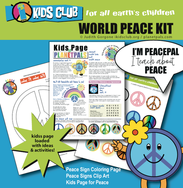 PeacePal© Peace Activity Set Color Peace Sign Clip Art Kids Page Lesson Plan