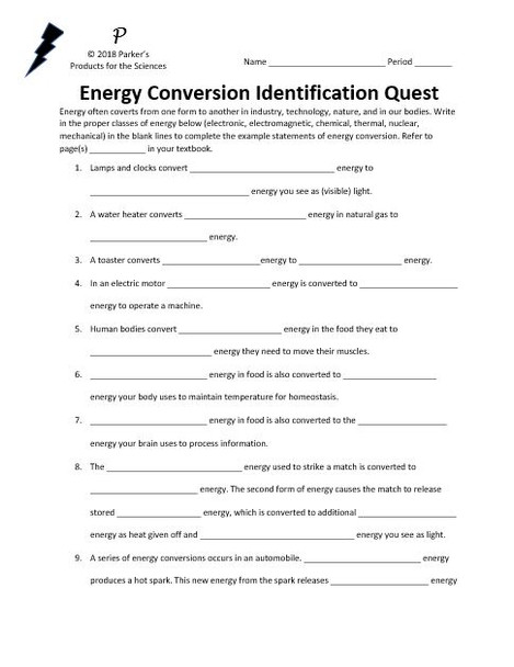 Energy Transformation Identification Quest Set #1 for Physical Science