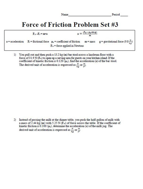 Force of Friction Problem Set Series