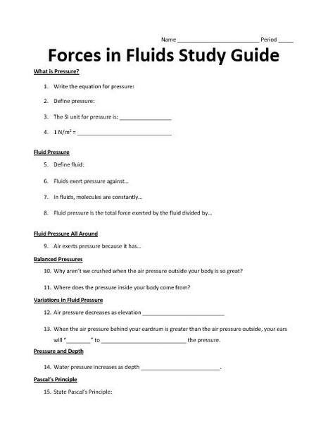 Forces in Fluids Study Guide