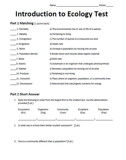 Ecology Unit Test